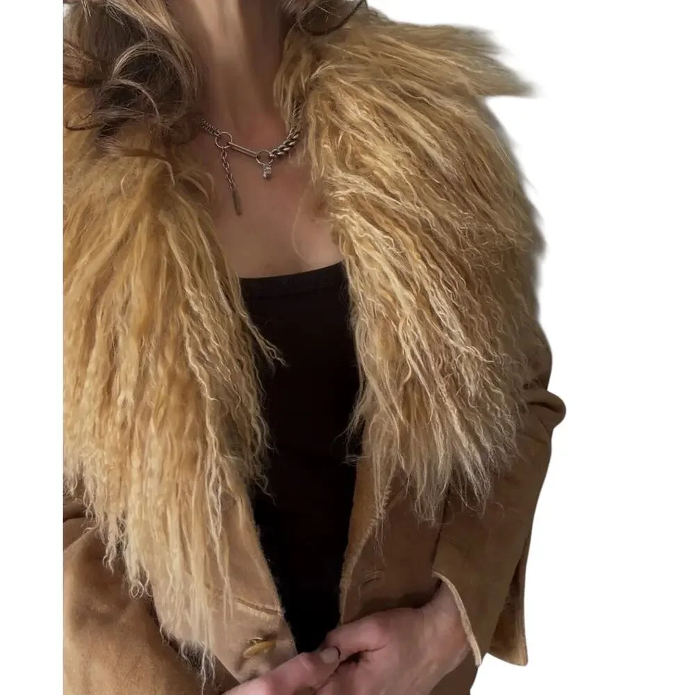 Vintage Guess Suede Jacket with Mongolian Fur Collar sz M - Picture 9 of 9